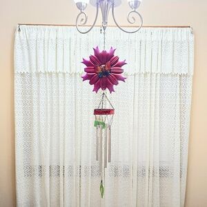 NWT Butterfly Flower Wind Chime 31"  Zen Rustic Metal Garden Patio Outdoor Yard